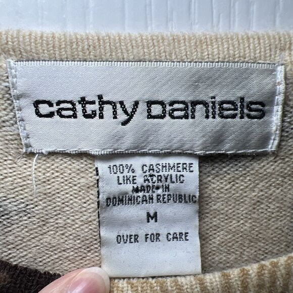 Cathy Daniels Faux Cashmere Leopard Print Crew Neck Pullover Sweater Size Medium - Picture 3 of 7